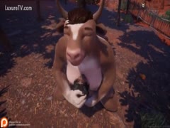 Big tits cow getting fucked in farm sex by a human